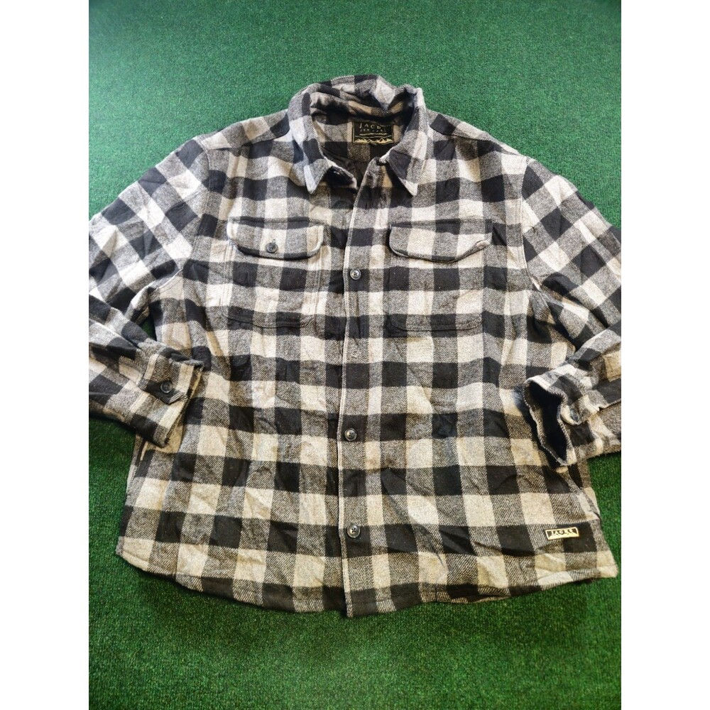 Jachs New York Size 2XL Black & White Plaid Wool Button Up Flannel